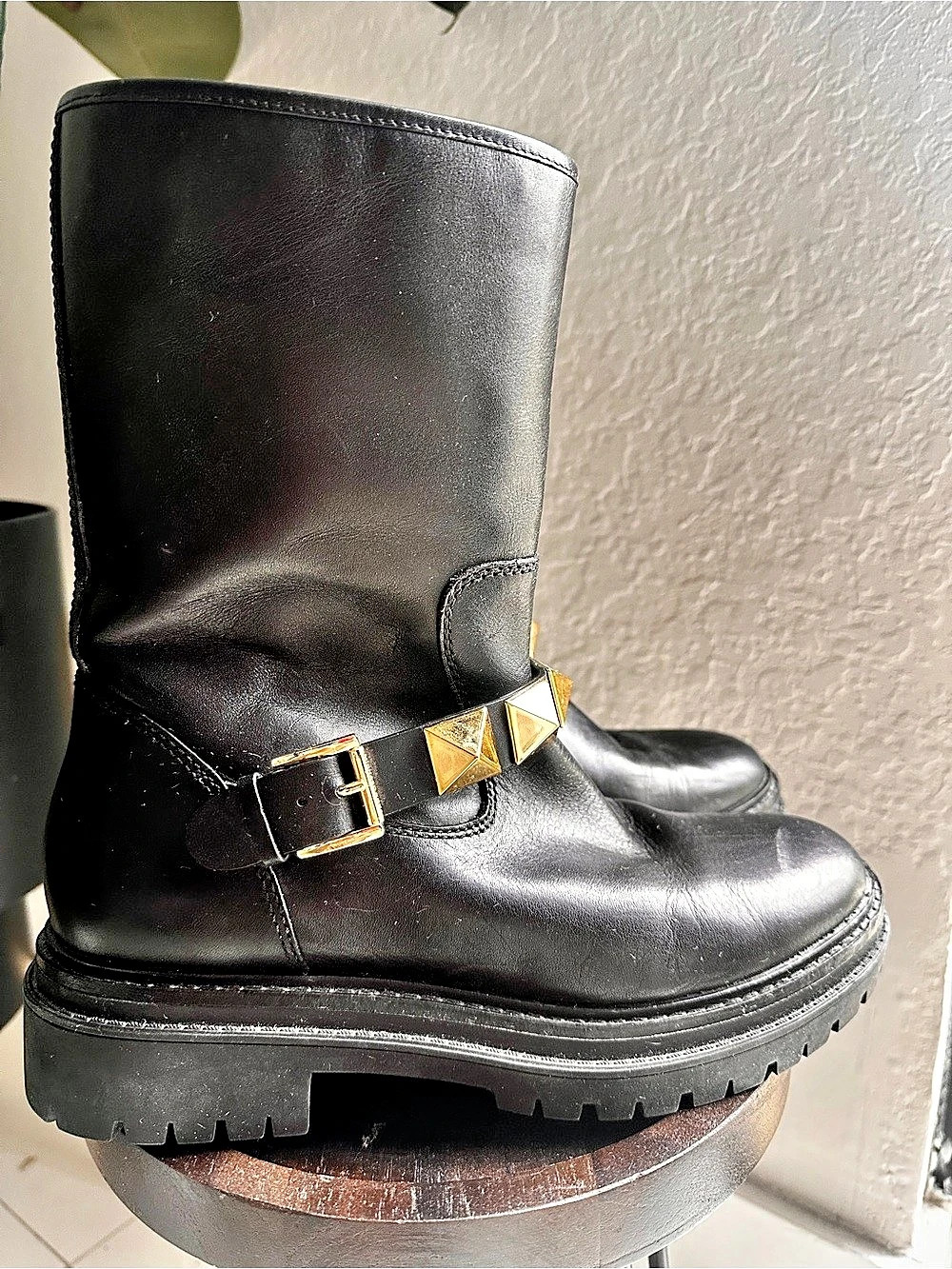 Michael Kors Layton Studded Leather Boot Black Combat Boots